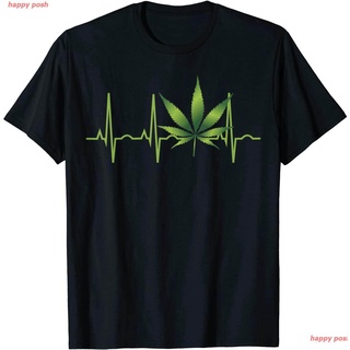 กัญชา เสื้อยืดกัญชา เสื้อยืดชาย เสื้อยืดผูหญิง Weed Shirts For Marijuana Leaf Heartbeat Gift T-Shirt เสื้อยืดพิมลาย