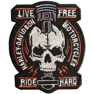 อาร์มรีดติดเสื้อลาย HARLEY DAVIDSON LIVE FREE หัวกระโหลก ตัวรีดติดเสื้อ HARLEY แผ่นติดเสื้อฮาเล่ย์