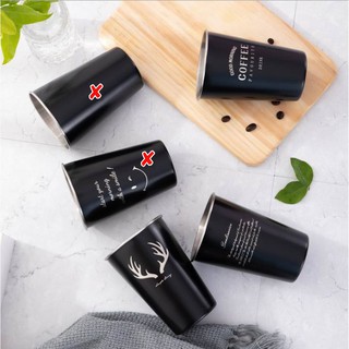 🥤🥛 ☕แก้วสแตนเลส แก้วใส่น้ำ ใส่กาแฟ ใส่เครื่องดื่มได้ทั้งร้อนและเย็น สีดำ สไตล์ฮิป ขนาด 500 ml ☕🥛🥤