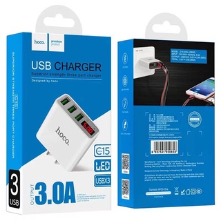 Hoco C15 Adapter 3 USB LED Charger หัวชาร์จไฟบ้าน ปลั๊กชาร์จ 3.0A Max แท้