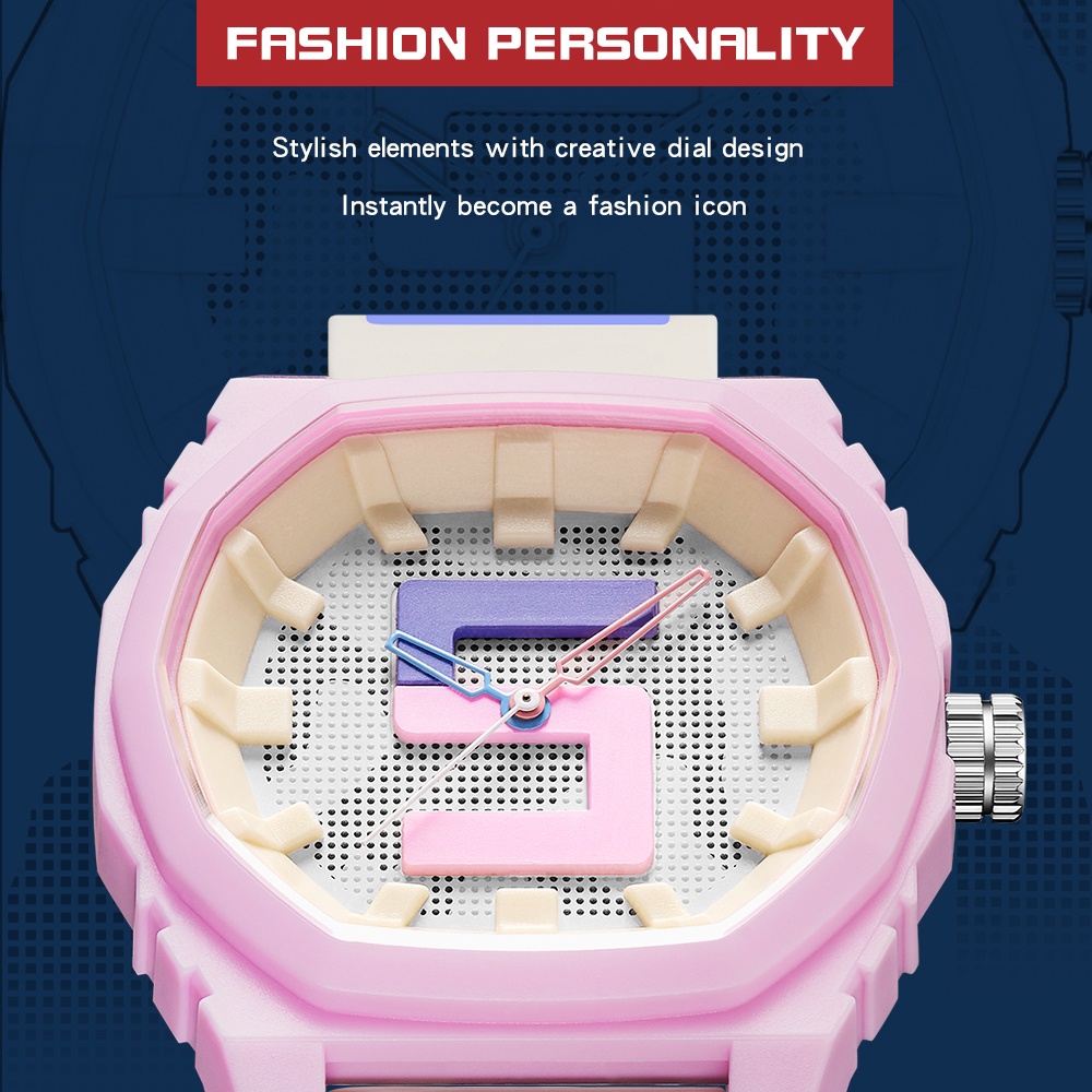 Sanda Explosion Model Pixel Neutral Wind นาฬิกาข้อมือควอตซ์แฟชั่น กันน้ํา สีพื้น สําหรับ Unisex 3206-5