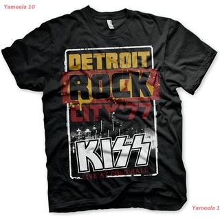 เสื้อยืดผ้าฝ้ายพิมพ์ลายขายดีYameela 10 KISS Officially Licensed Detroit Rock City Mens T-Shirt (Black) คิส วงร็อค เสื้อ