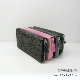 Prang Crocodile Leather Long Zipped Wallet กระเป๋าสตางค์ ซิปเดี๋ยว หนังขาจระเข้ C-W01L(S)-AY