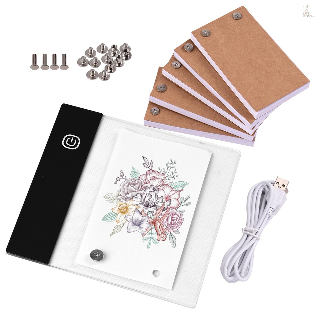 ※T►G Flip Book Kit with Mini Light Pad LED Lightbox Tablet Design with Hole 300 Sheets Flipbook Pape