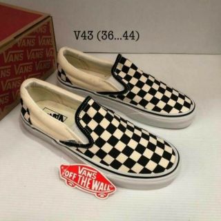 🚛 พร้อมส่ง... รองเท้าผู้ใหญ่แบบสวม Vans Slip-on เกรด A ตารางครีมดำ sz.36-44