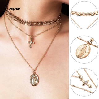 SKYSTAR_Multi-layer Jesus Cross Pendant Necklace Choker Chain Jewelry Party Banquet Gift