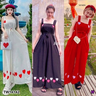 TW14142 ชุดสีขาว ดำ แดง จั้มยาวสกรีนลายหัวใจ สุดปังรับ valentine มาใหม่