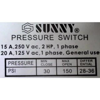 Sunny เพรสเชอร์สวิต ปั๊มลม Pressure Switch SP-101 แรงดัน ปรับได้สูงสุด 10 บาร์ ใช้กับปั๊มลม 1/2 แรงขึ้นไป ได้ทุกรุ่น