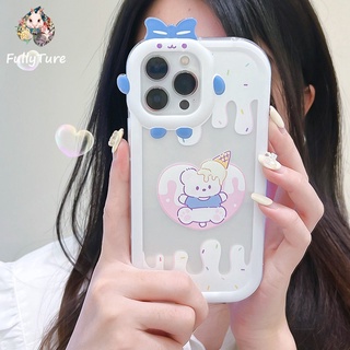 เคสป้องกันโทรศัพท์มือถือใส แบบนิ่ม ลายการ์ตูนหมีไอศกรีม สําหรับ Apple Iphone 14 13 12 11 XR ProMax