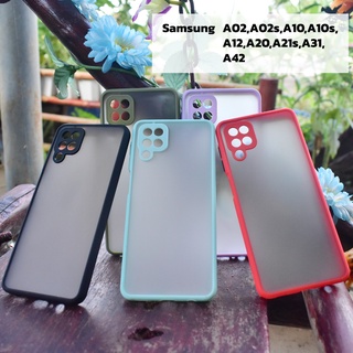 เคสขอบสีหลังขุน Samsung A02,A02s,A10,A10s,A12,A20,A21s,A31,A42 (คลุมเลนส์กล้อง)