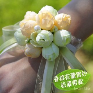 Bridal Bridesmaid Wrist Corsage Hand Ribbon Rose Flowers Wedding เจ้าสาวเพื่อนเจ้าสาวดอกไม้ข้อมือ香菜/帽子/玫瑰/男装/上衣/seeds/向日