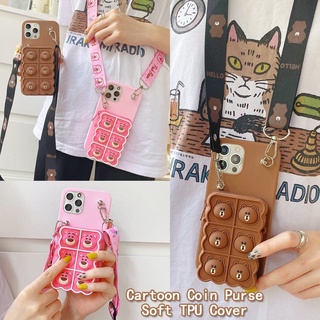 Pop it สําหรับ Samsung Galaxy A13 A53 A73 A33 A52S A52 A72 A42 A12 A22 A32 4G 5G A5 2017 J7 2015 2016 เคสมือถือ Soft TPU Case เคสป้องกัน Cute Cartoon Strawberry Bear คลายเครียด กระเป๋าใส่เหรียญ เคสซิลิโคน มีเชือกคล้อง