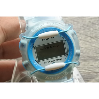 นาฬิกา Vintage มือสองญี่ปุ่น AQUA G ระบบ Digital UNISEX ทรงกลม ไม่เคยใช้งาน พร้อมกล่อง หน้าปัด 38mm