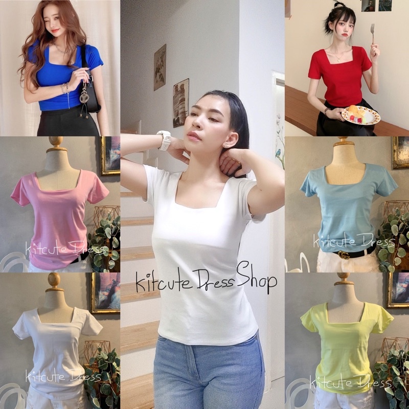 เสื้อยืดคอเหลี่ยม KIT036 ผ้าคอตตอน อก32-34" มีเก็บเงินปลายทาง