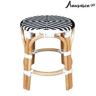 Anusarin สตูลหวายทรงเตี้ย 45 ซม Bar Stool 02 หวายแท้และหวาย PE-Black &amp; White