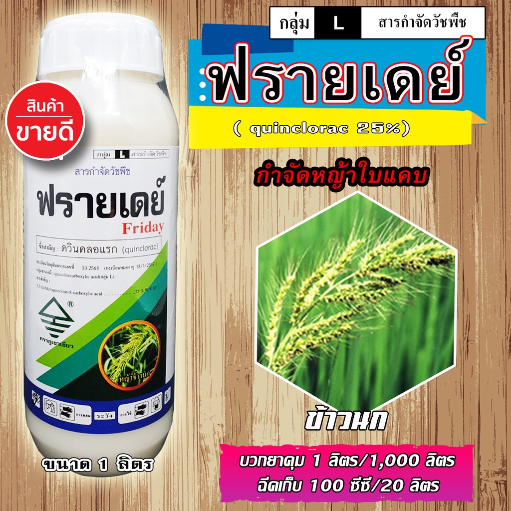 ฟรายเดย์ (ควินคลอแรก 25 sc) ขนาด 1 ลิตร ฆ่าหญ้าข้าวนก สารกำจัดวัชพืช