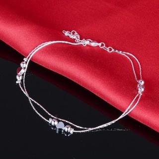 TANITTgems สร้อยข้อเท้าเงินเส้นคู่ประดับจี้หัวใจ#572