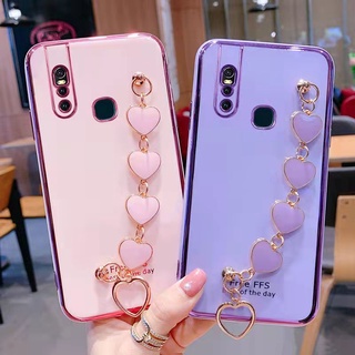 เคสโทรศัพท์มือถือ ชุบไฟฟ้า ลายหัวใจ พร้อมสายคล้องมือ สําหรับ vivo v15 v15pro v17 v17pro v19