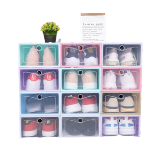 Mellor Chic : Shoes Storage Box กล่องใส่รองเท้า กล่องรองเท้าแบบใสฝาเปิดปิดได้ กล่องรองเท้าอเนกประสงค์ สีพาสเทล ฝากลม