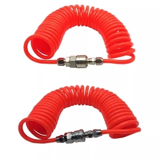 สายลมขดสปริงสีดำ PU ยาว 9 เมตร ขนาด 8x5mm สายปั๊มลมพร้อมหัวคอปเปอร์ ยืดหยุ่นใช้งานกับปั๊มลมได้สะดวก