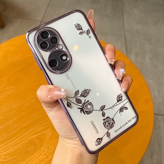 เคส HUAWEI P50 P40 P30 Pro พลอยเทียม อมตะ ดอกไม้ ใส ชุบไฟฟ้า
