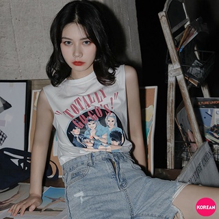 🎀Korean Fashion🎀เสื้อครอปคอกลมแขนกุด สกรีน TOTALLY GO GOS ! 3 สี