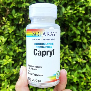 กรดคาไพรลิก Capryl Sodium-Free Resin-Free 100 VegCaps (Solaray®) กรดไขมันสายกลาง Caprylic Acid from Mineral Caprylates