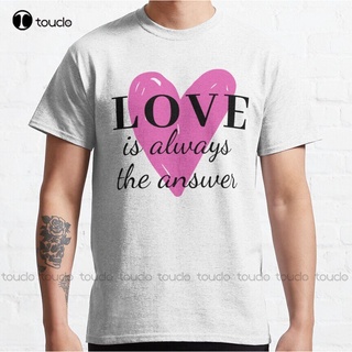 เสื้อยืดโอเวอร์ไซส์เสื้อยืด พิมพ์ลาย Love Is Always The Answer Typography สีชมพู สไตล์เรโทร แฟชั่นยอดนิยมS-3XL