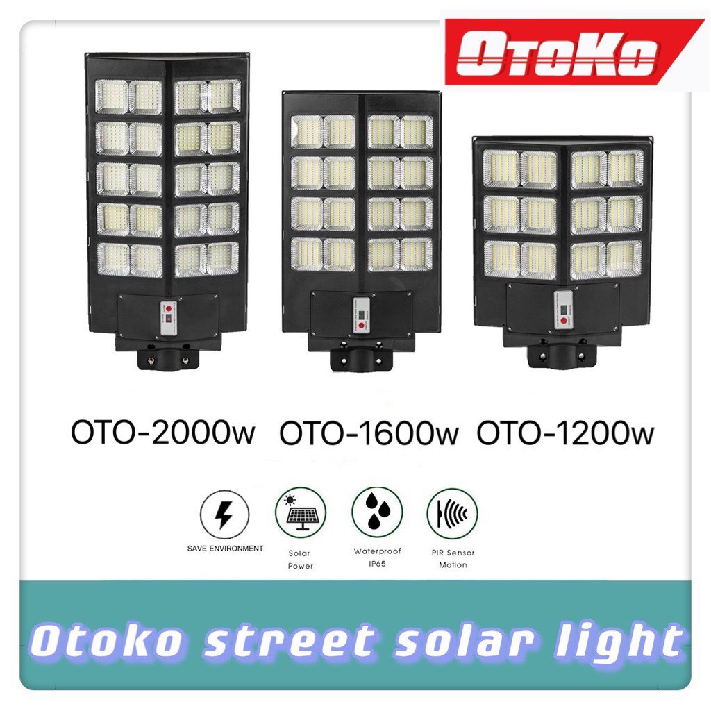 OTOKO Solar lights ไฟถนนโซล่าเซลล์ 2000W 1600W 1200W  LED SMD พร้อมรีโมท