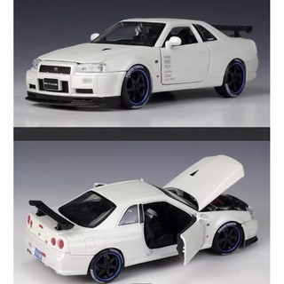 โมเดลรถเหล็กNissan Skyline R34 GT-R สเกล1/24 รายละเอียดสวยประตูข้างและฝากระโปรงหน้าเปิดปิดได้เป็นงานโมเดลสำหรับตั้งโชว์