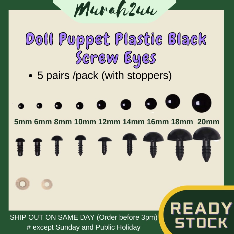 อุปกรณ์เสริม Amigrumi-Doll Puppet Black Plastic Screw Eyes