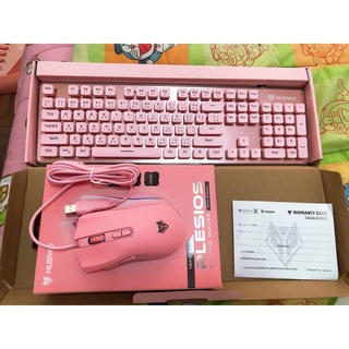 ชุดมีไฟ เมาส์ คู่ คีย์บอร์ด Keyboard + Mouse Comboสีดำ- สีชมพู ( NK32 + NM-89 )