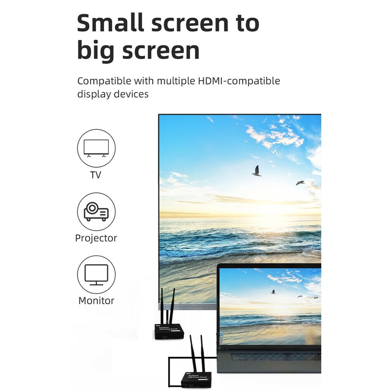 Wireless HDMI Extender 200M เครื่องส่งสัญญาณวิดีโอจอแสดงผลสําหรับตัวรับสัญญาณสําหรับกล่องทีวีแล็ปท็อปพีซีไปยังโปรเจคเตอร์