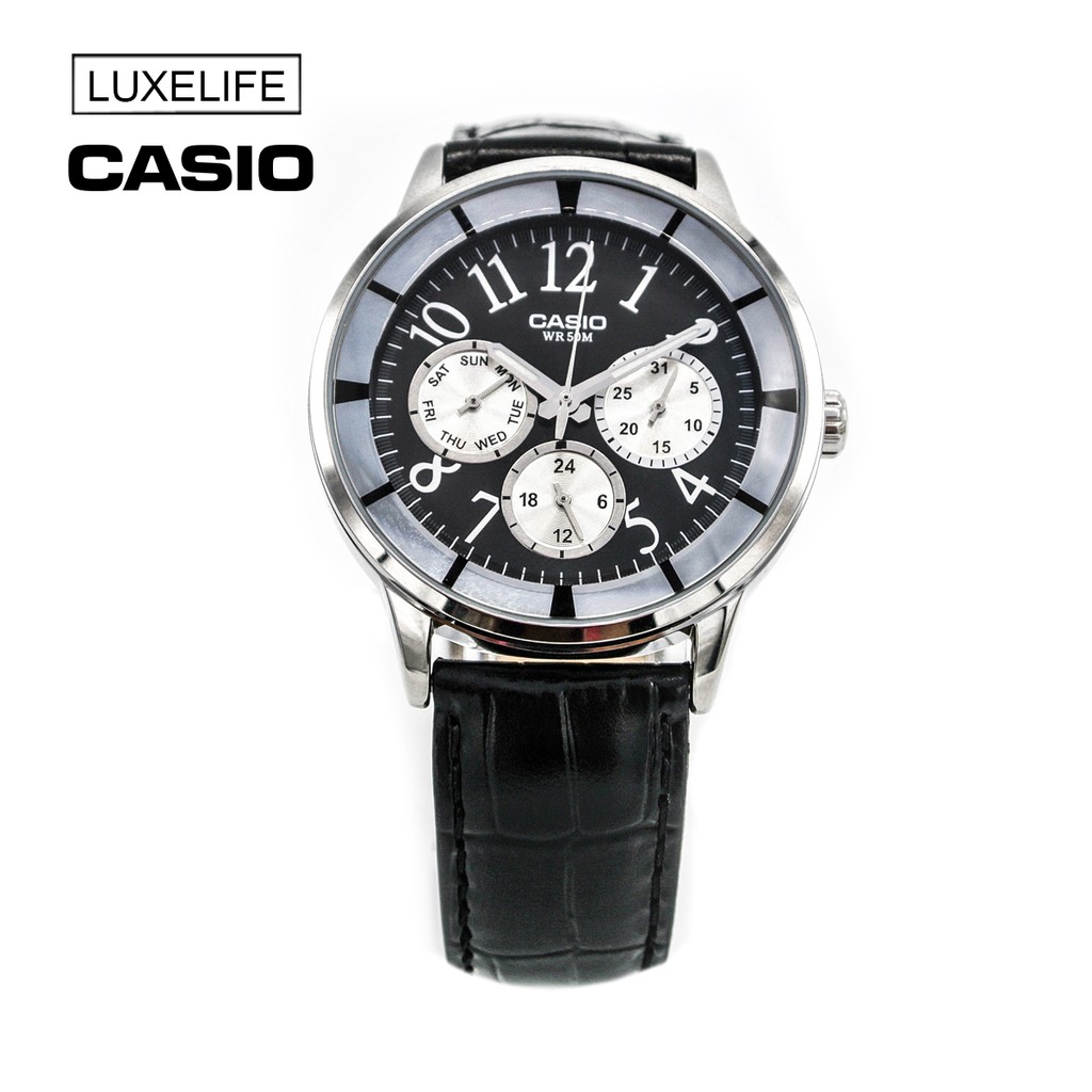 นาฬิกาข้อมือ Casio รุ่น LTP-2084L-1BV -นาฬิกาข้อมือผู้หญิง สายหนังแท้ - Black รับประกันศูนย์ 1 ปี ของแท้