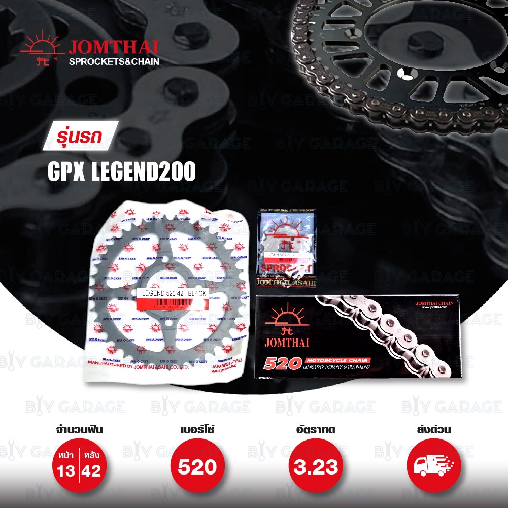 Jomthai ชุดเปลี่ยนโซ่-สเตอร์ โซ่ Heavy Duty (HDR) สีเหล็กติดรถ และ สเตอร์สีดำ สำหรับมอเตอร์ไซค์ GPX 