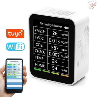 Tuya เครื่องตรวจจับคุณภาพอากาศ WiFi แบบพกพา 6 In 1 สําหรับบ้าน ออฟฟิศ 714