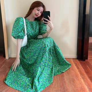 ชุดเดรส Midi Dress แบบผูกเชือกแฟชั่นฤดูร้อนสีเขียว