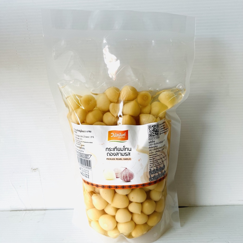 กระเทียมโทนดอง สามรส วนัสนันท์  ขนาด 800 g ชนิดถุง (น้ำหนักเนื้อ 500 g,น้ำหนักสุทธิ 800 g)กระเทียมโทนดอง3รส เก็บได้นาน