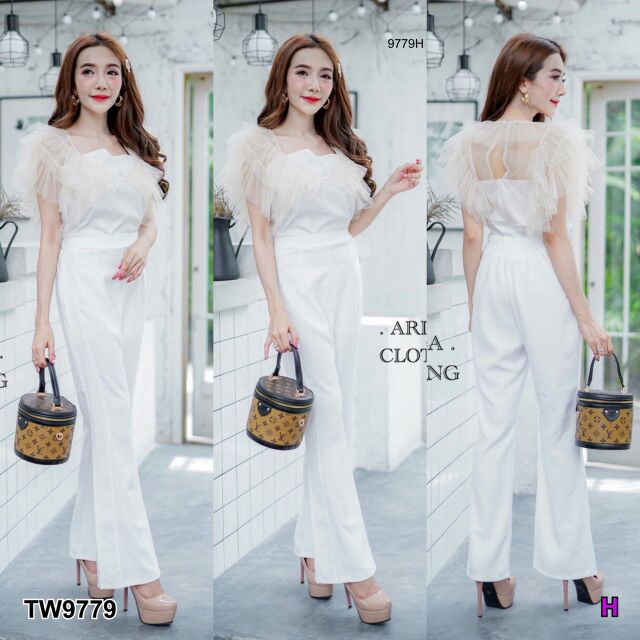 ชุดเซท (มีหลายสีเลื่อนดูในโพส) เสื้อแต่งระบาย + กางเกงขายาวสี ทรงเรียบหรู ชุดออกงาน เสื้อผ้าแฟชั่น 9