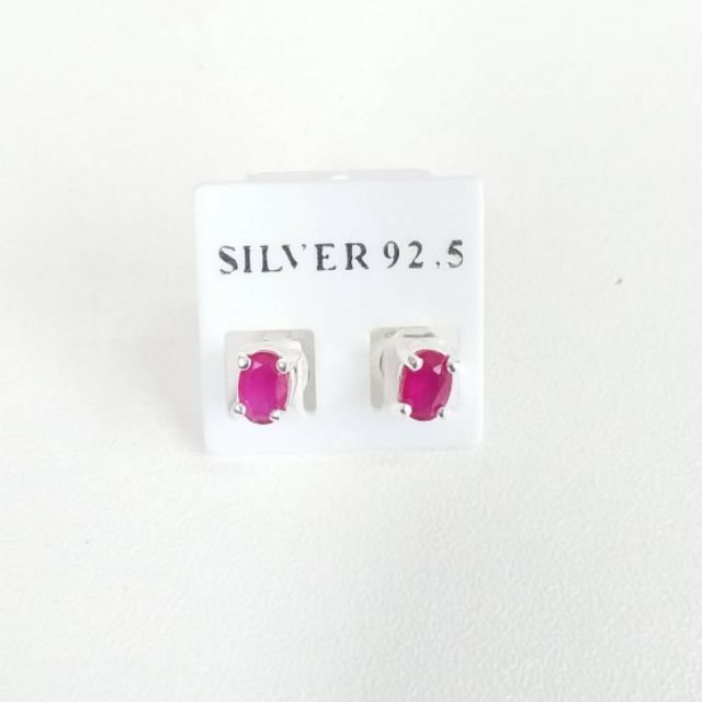 ต่างหูเงิน พลอยเเดงทับทิม พร้อมส่ง