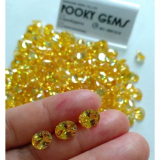 15 เม็ด YELLOW GOLD CZ Daimond เพชรรัสเซียเหลืองบุษราคัม รูปไข่ขนาด 7*9 มิล