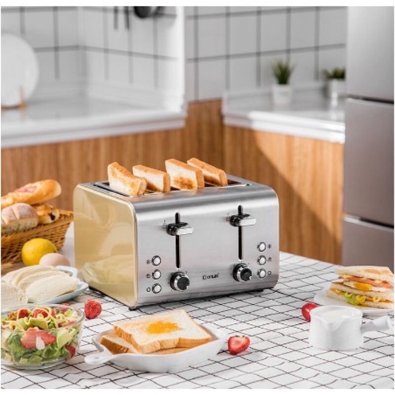 Toaster 4 slice เครื่องปิ้งขนมปังอัตโนมัติเครื่องอาหารเช้าสแตนเลส
