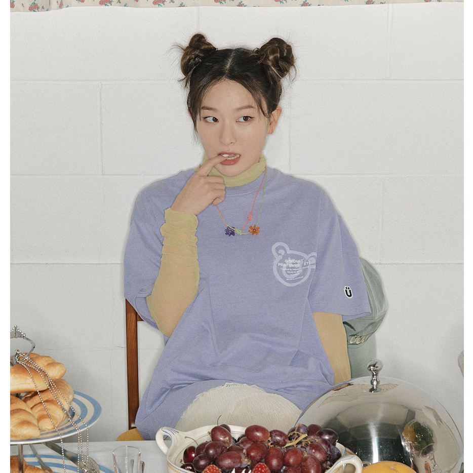 ISTKUNST X Seulgi / BEAR &amp; SMILEY TEE - purple, navy, black, white, gray / T-shirt short sleeves sleeve red velvet Kpop idol Korean fashion