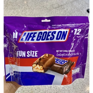 ช็อกโกแลตSNICKERS Fun Size ถั่วลิสงคาราเมลและนูกัตเคลือบช็อกโกแลตนม/12ชิ้น 240กรัม