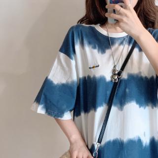 M-4XL Plus Size Tie-dye Printed short-sleeved T-shirt Korean Mid-length Wild Tie-dye Oversize Loose tops