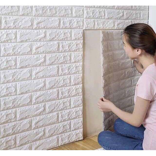 DIY  3Dwallaper วอลเปเปอร์ติดผนัง 3 มิติ ลายกำแพงอิฐ มีกาวในตัว