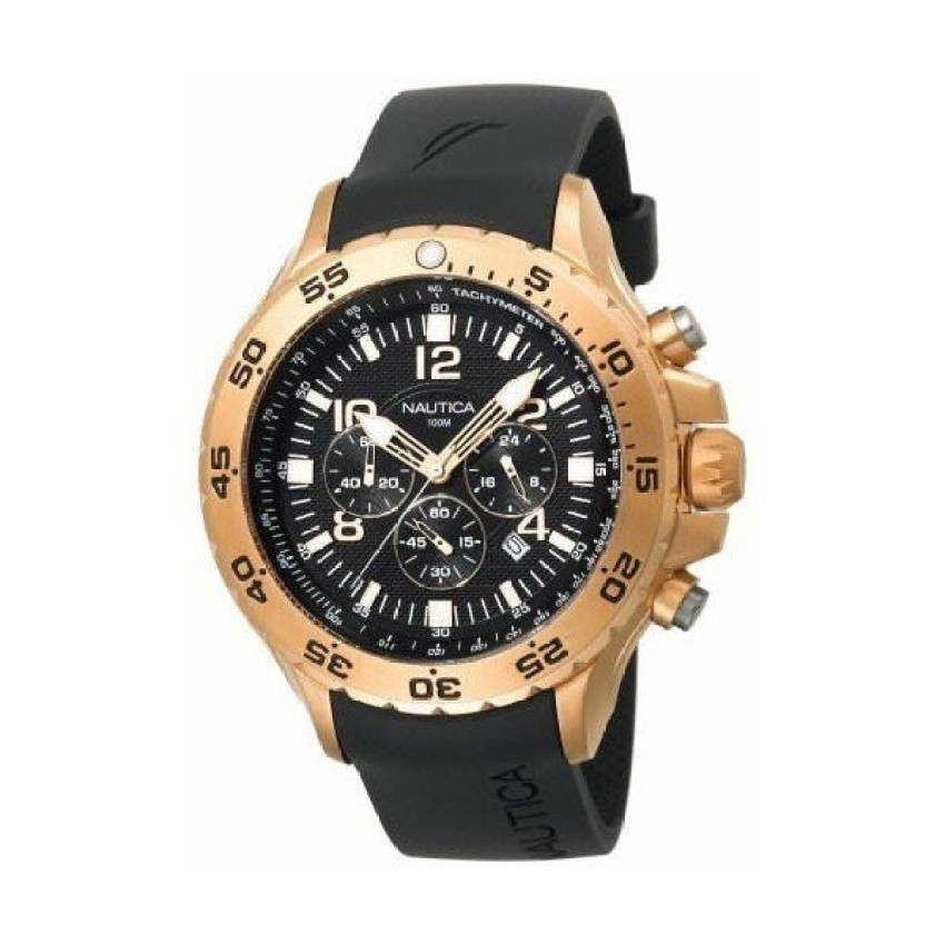 Nautica Men's N18523G NST Gold-Tone Stainless Steel Dress Watch (Black/Gold)