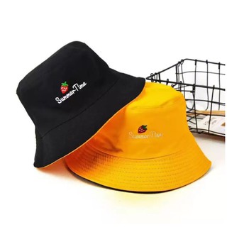 M001 ขายถูก หมวกBucket hat หมวกบักเก็ตยิ้ม ใส่ได้สองด้าน YF-1197