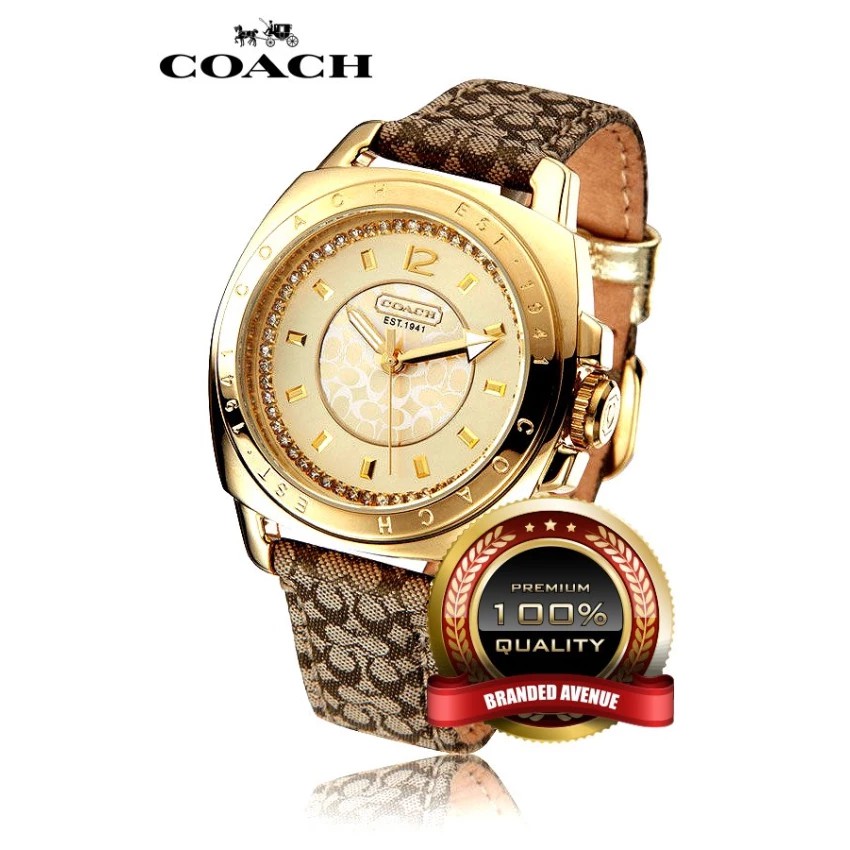 Coach ควอตซ์หน้าปัดทองนาฬิกาหนัง # 14551287 (นาฬิกาผู้หญิง)