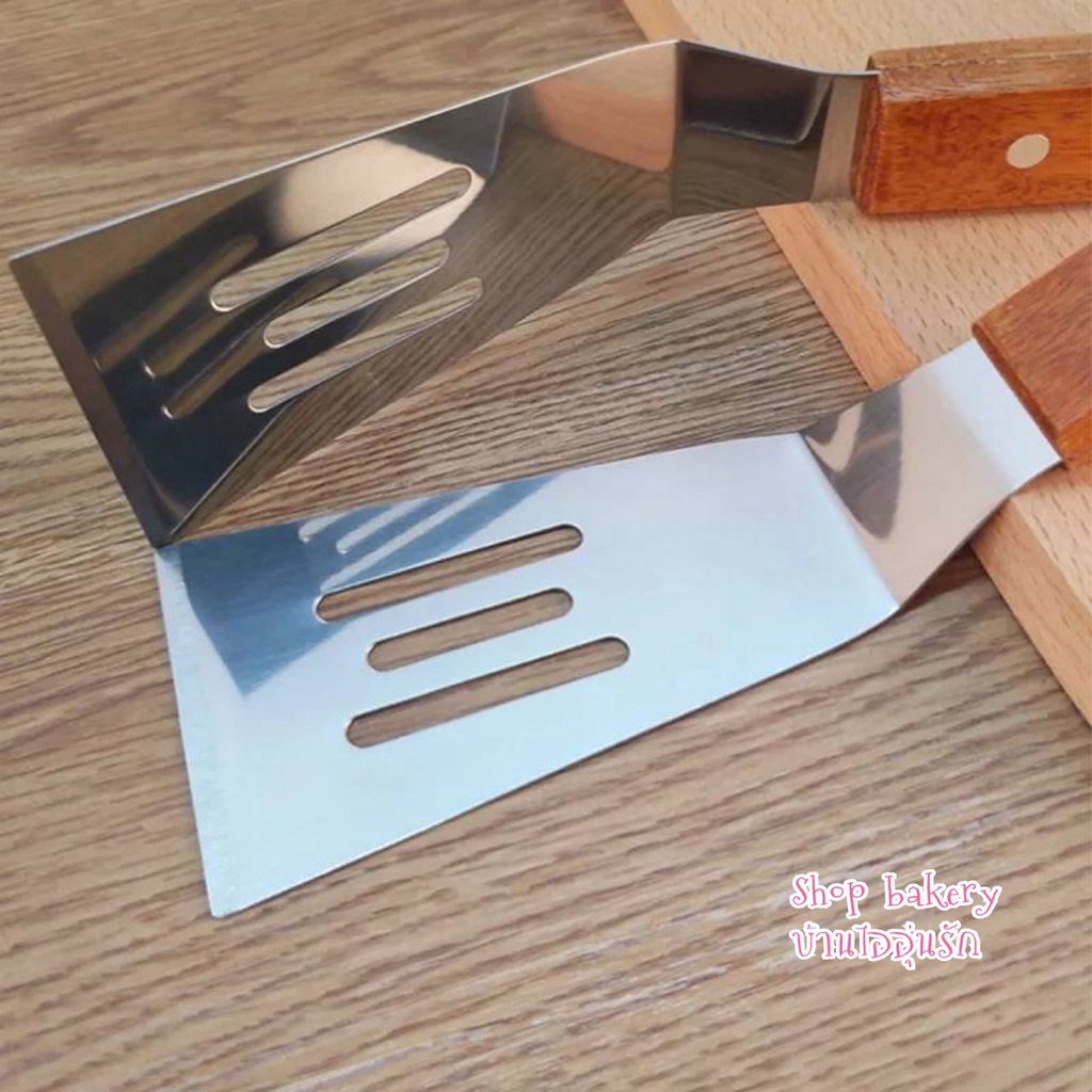 เกรียงตักเค้กมีรู เกรียงตักพิซซ่ามีรู ด้ามไม้ที่ตักสแตนเลสอย่างดี (รุ่น SB901) - รูปที่ 2